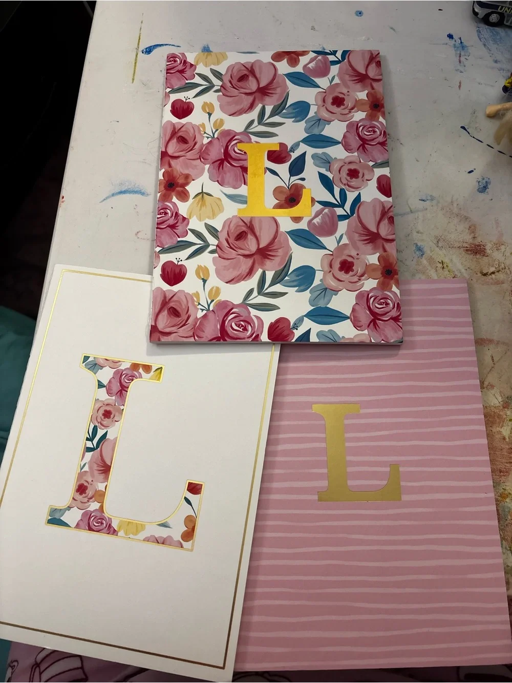 Monogram L Floral Pink & White Hardcover Journal set